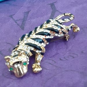 Vintage Rhinestone Tiger Brooch